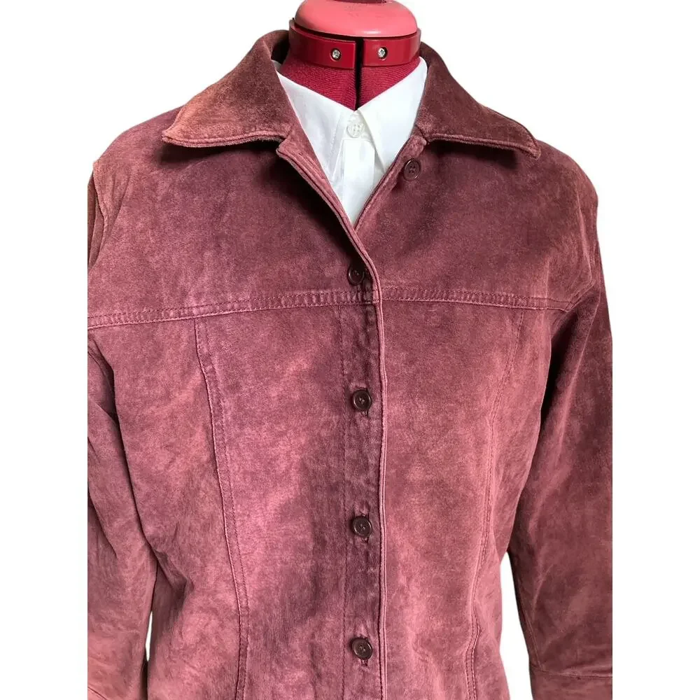 A.M.I. Women’s Size Large 100% Genuine Suede‎ Leather Coat Plum - Picture 6 of 7
